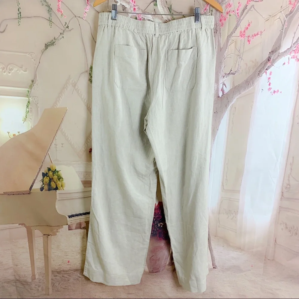NEW Talbots Tan Easy Drawstring Linen Pant - Picture 4 of 10